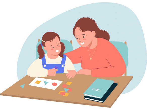 Illustrasjon av mor og datter med Downs syndrom