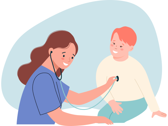 Illustrasjon av lege som lytter til hjerte med stetoskop