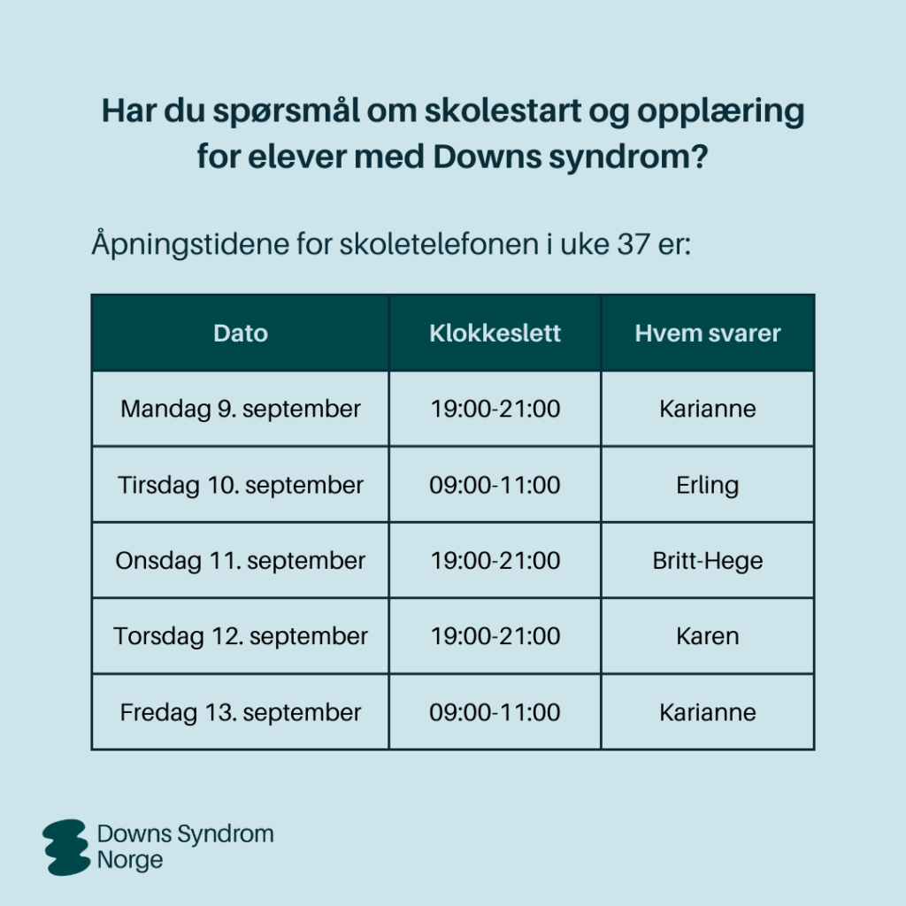 Oversikt over åpningstider for skoletelefonen i uke 37